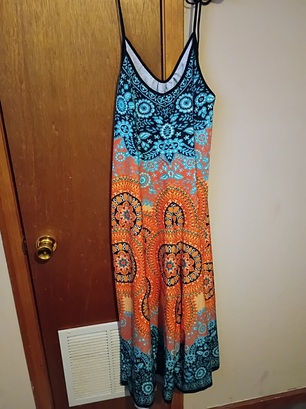 SHEIN Orange & Teal Boho Maxi Slip Dress